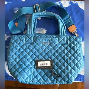 MZ Wallace Quilted Ocean Rec Blue Tote with Adjustable Strap